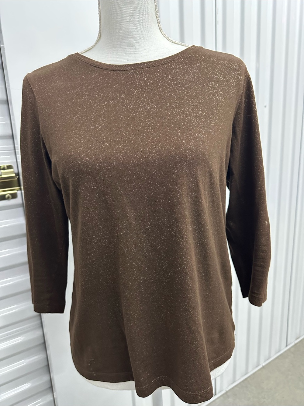 Hannah Chocolate Brown Sparkle 3/4 length Crewneck Top - Size M